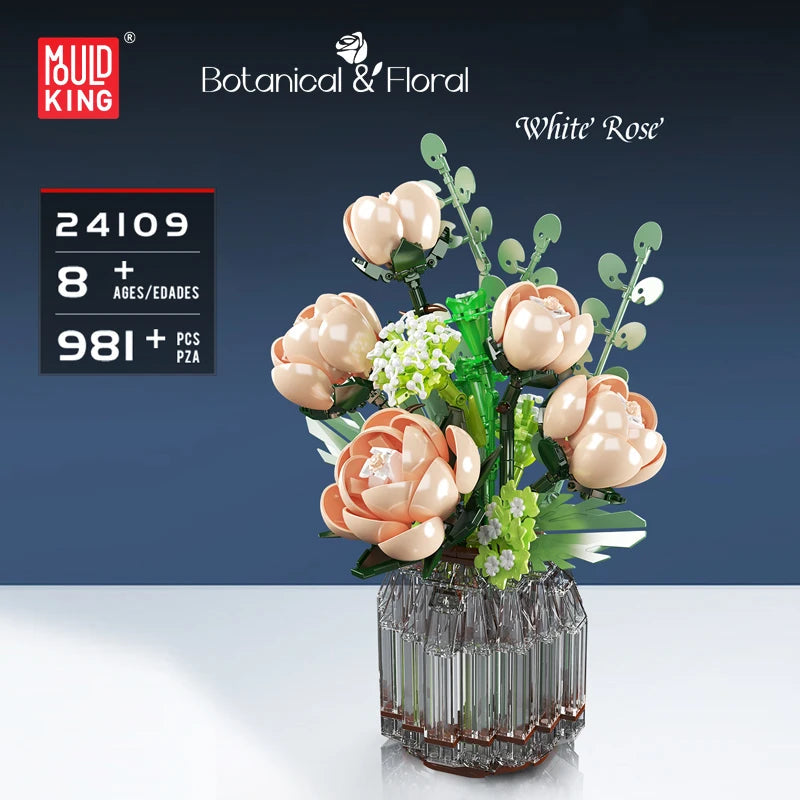 Mould King 24109 White Rose Bouquet - Building Block Flower Set