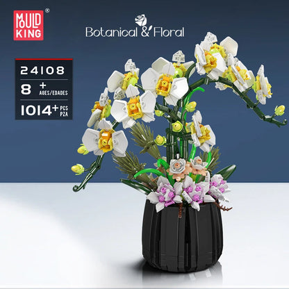 Mould King 24108 White Orchid Bouquet - Flower Building Block Set