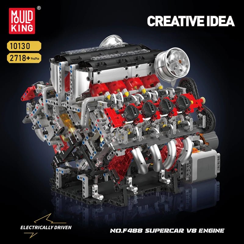 Mould King 10130 F488 Supercar V8 Engine