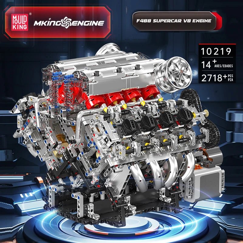 Mould King 10219 F488 Supercar - Motorized V8 Engine Building Kit