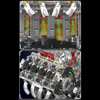Mould King 10219 F488 Supercar - Motorized V8 Engine Building Kit