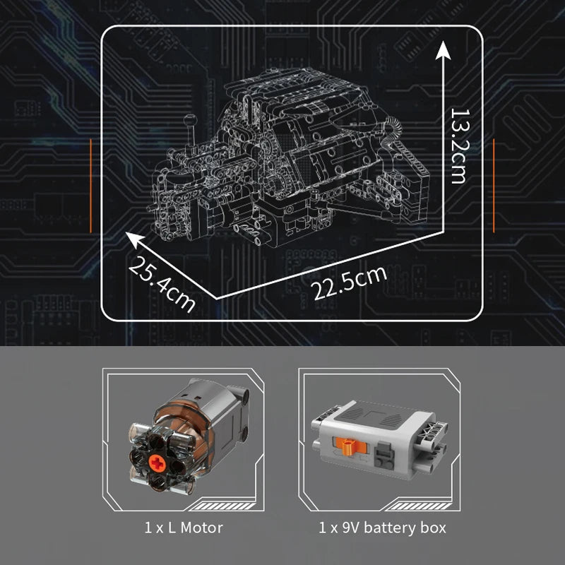 Mould King 10230 - Motorized A8 W12 Engine Building Block Set