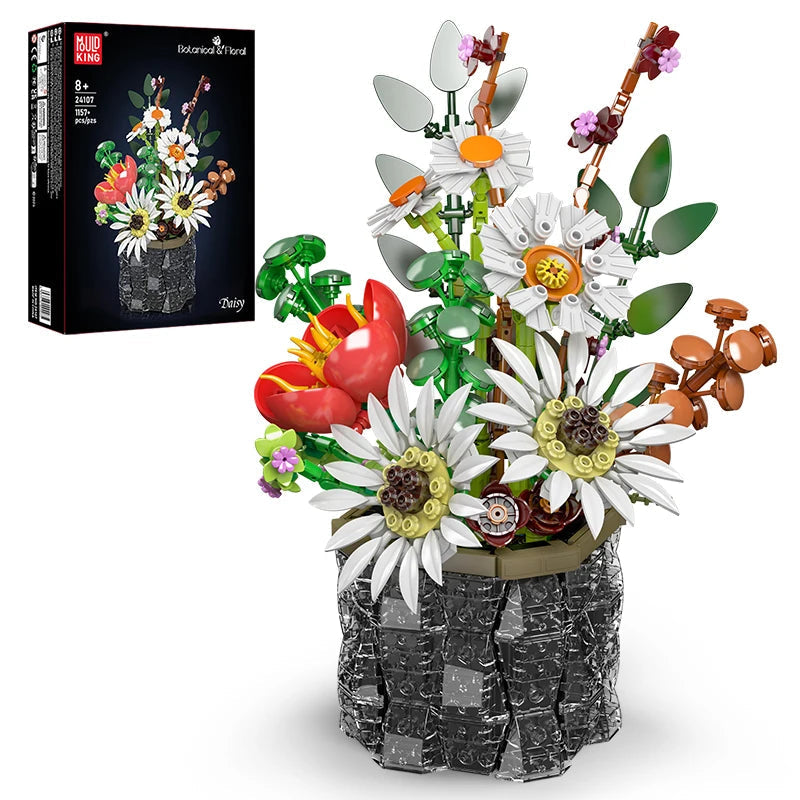Mould King 24107 White Daisy Bouquet - Building Block Flower Set